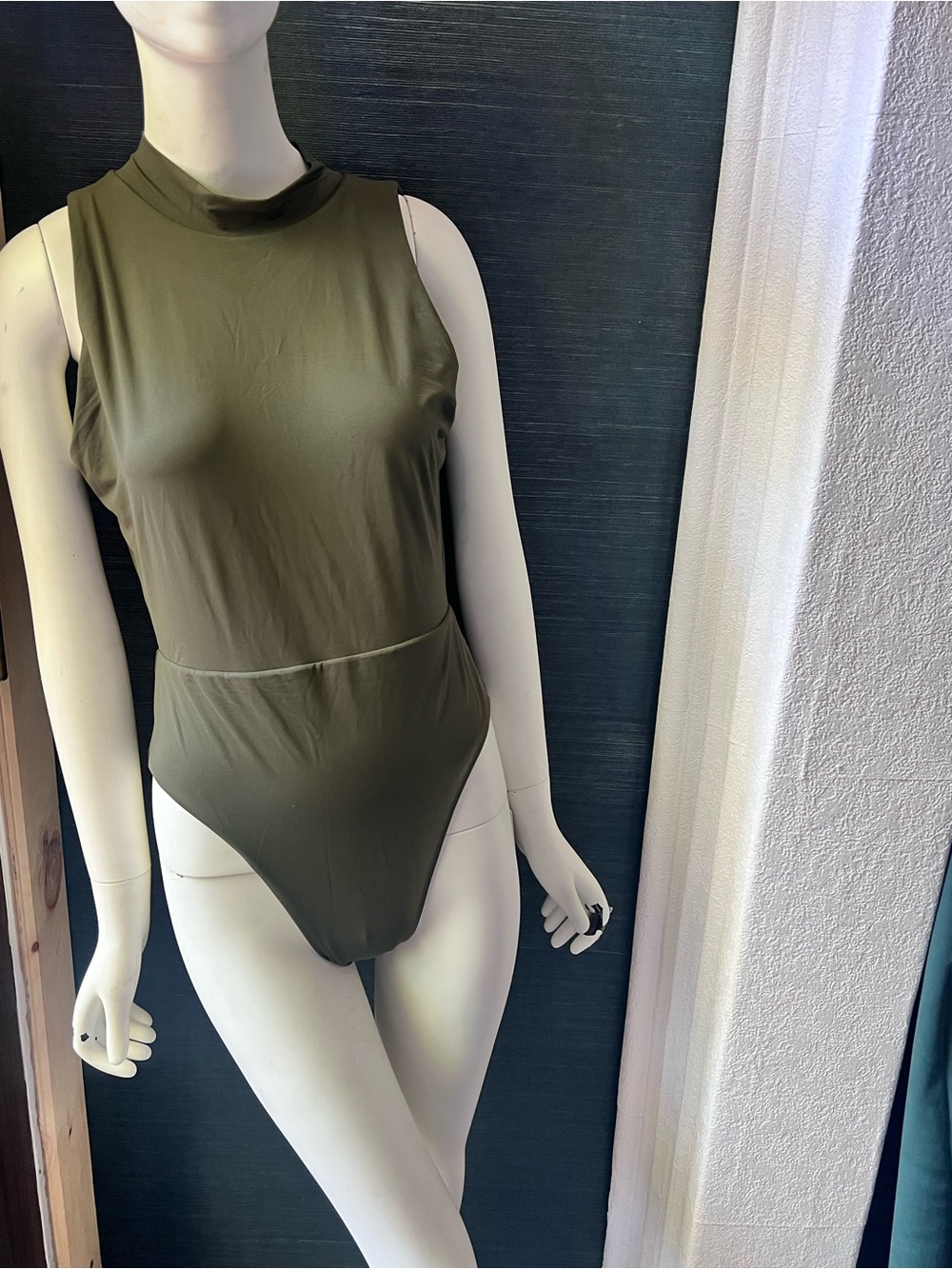 Goop G Label XL Sleeveless Olive Green High-Neck one piece swimsuit bodysuit